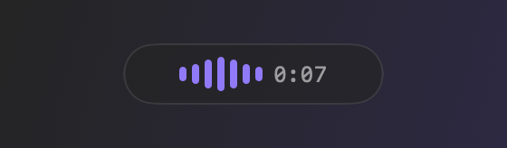 録音中の HUD。すみれ色の棒が声で伸び縮みする