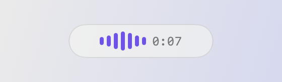 録音中の HUD。すみれ色の棒が声で伸び縮みする